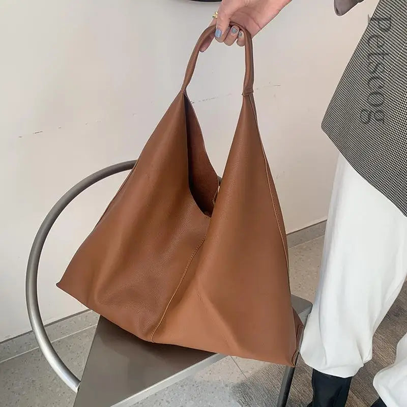 Luxury Fashion Soft Leather Handbags Women Brown Large Capacity Hand Bags Shopping Tote Female Casual Shoulder Bag Purse