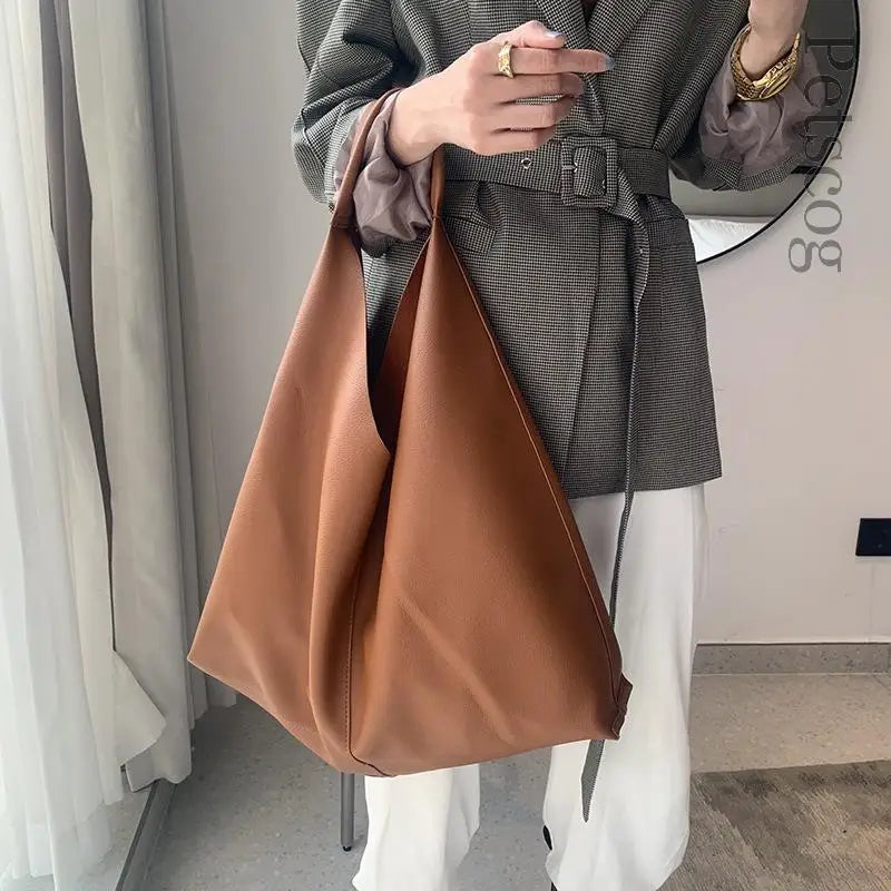 Luxury Fashion Soft Leather Handbags Women Brown Large Capacity Hand Bags Shopping Tote Female Casual Shoulder Bag Purse