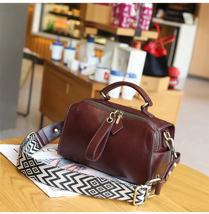 Burminsa Cowhide Genuine Leather Pillow Small Shoulder Crossbody Bags For Women 2024 Trend Designer Wide Strap Ladies Handbags