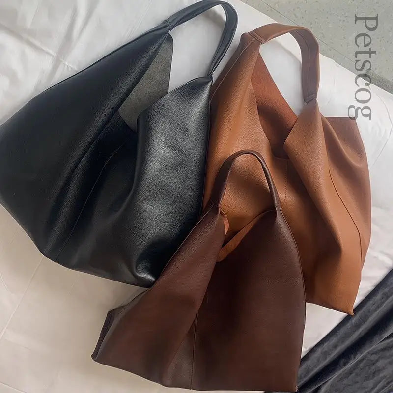 Luxury Fashion Soft Leather Handbags Women Brown Large Capacity Hand Bags Shopping Tote Female Casual Shoulder Bag Purse