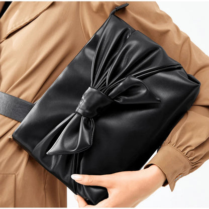 Classic Bow-decorated Clutch Bag Underarm Bag Simple Commuting Large-capacity Female Grace Evening Bag Exquisite Lipstick Purse