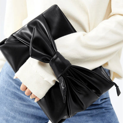 Classic Bow-decorated Clutch Bag Underarm Bag Simple Commuting Large-capacity Female Grace Evening Bag Exquisite Lipstick Purse